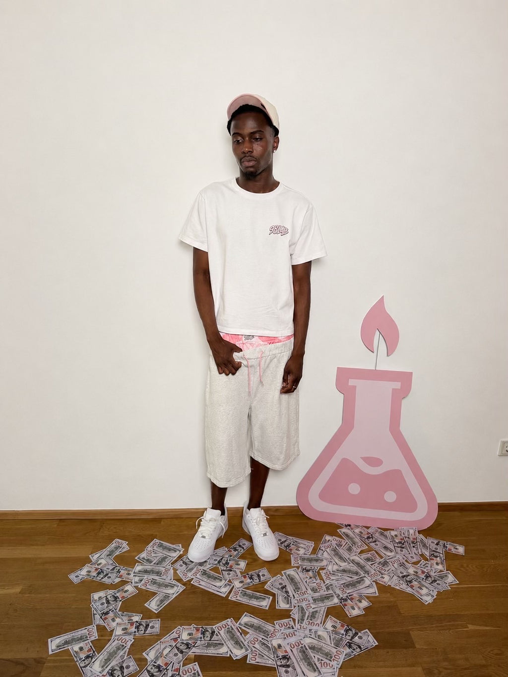 98LAB WHITE/PINK CAMO GRAPHIC TEE