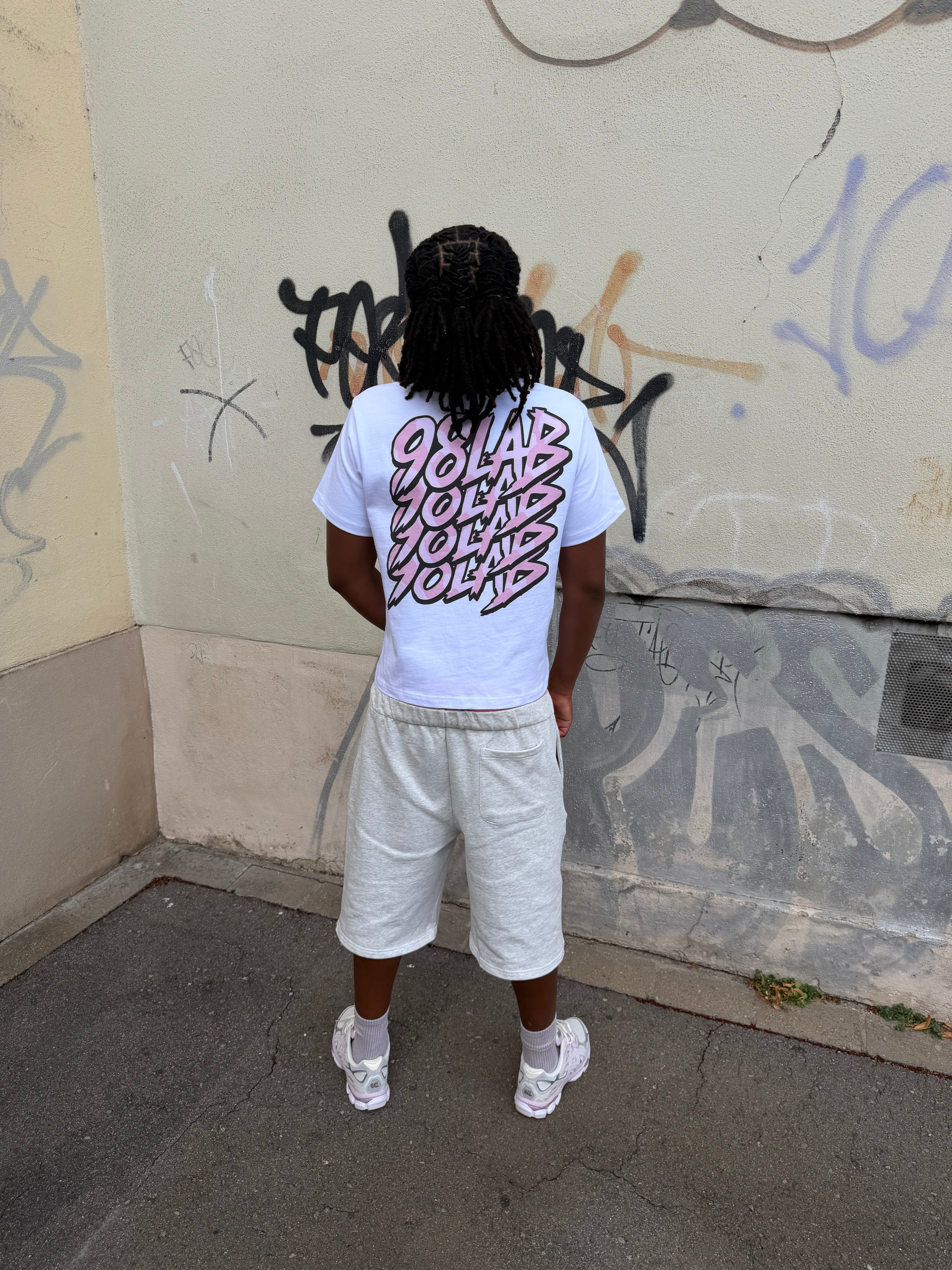 98LAB WHITE/PINK CAMO GRAPHIC TEE