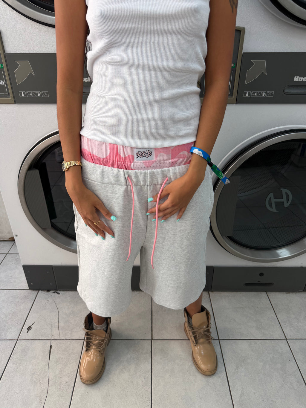 SHORT CAMOUFLAGE DOUBLE TAILLE 98LAB GRIS/ROSE